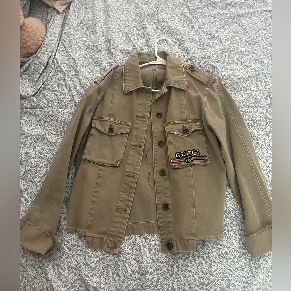 Army green jacket with Gucci patches